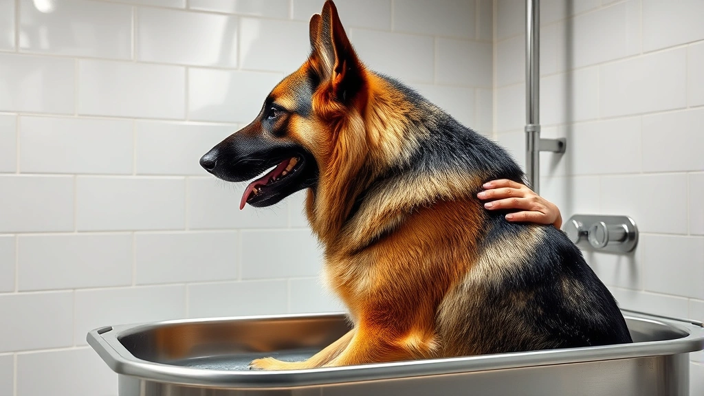 dog bath tub -
Photorealistic side profile of a large German Shepherd in a professional-grade 