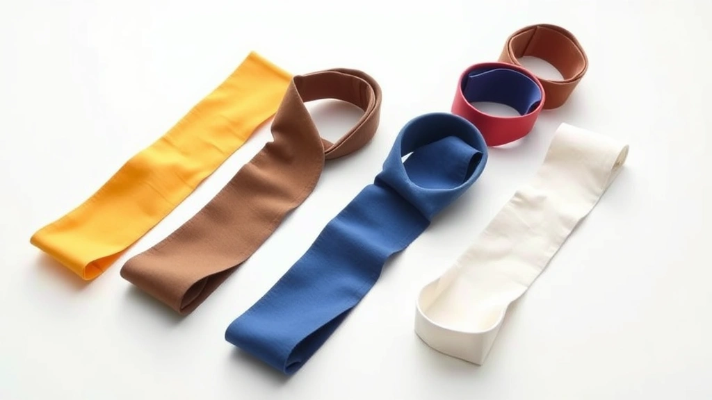 dog belly band -
Photorealistic image of a variety of belly bands displayed on a white surface &