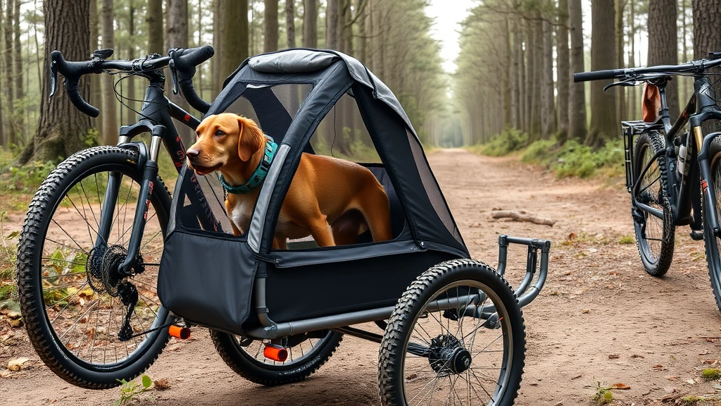 dog bike trailer -
Photorealistic side view of a dog bike trailer with suspension system visible, 