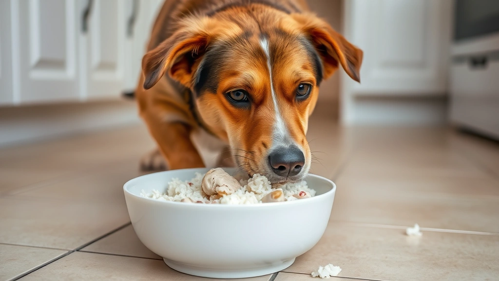 dog blood in stool -
Photorealistic photograph of a healthy dog eating bland boiled chicken and rice
