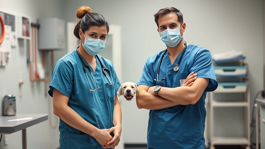 dog bloody diarrhea -
veterinarian in scrubs

