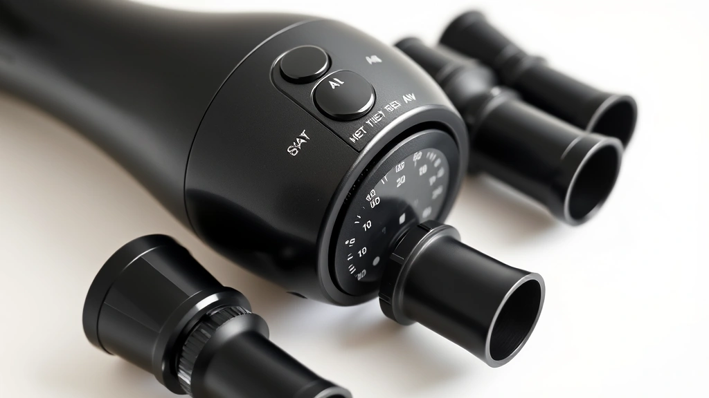 dog blow dryer -
Close-up of a portable compact dog blow dryer with multiple nozzle attachments 