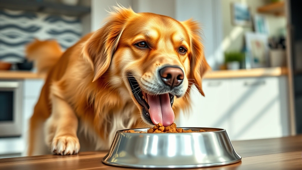 dog bowls dog -
Photorealistic close-up of a happy golden retriever eating from an elevated sta