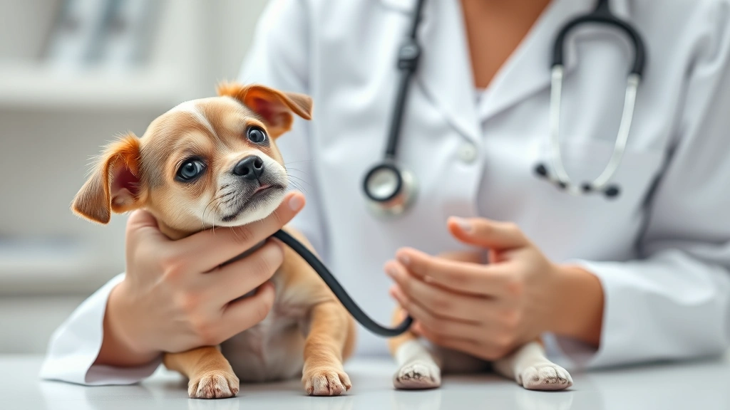 dog breathing heavy -
Photorealistic image of a veterinarian examining a small dog’s chest with