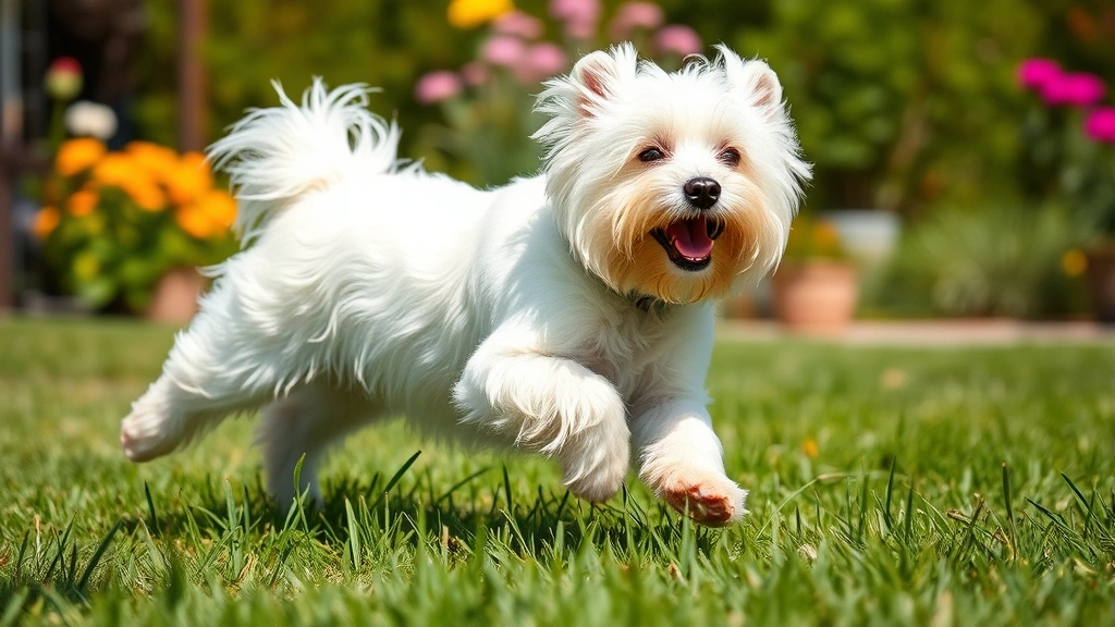 dog breed coton de -
Photorealistic action shot of a Coton de Tulear playing outdoors in a garden, r