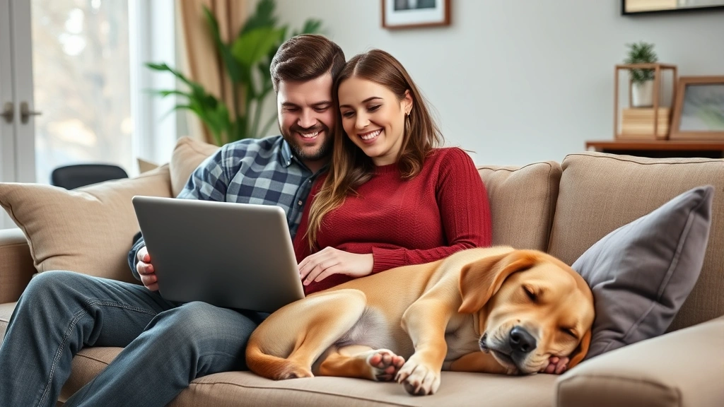 dog breed quiz -
Photorealistic image of a happy couple taking a dog breed quiz on a laptop whil