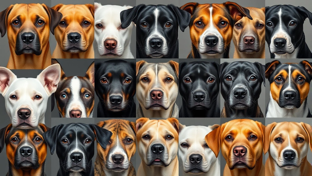 dog breeds a-z with pictures -
Photorealistic close-up portraits of different dog breed faces arranged in a gr