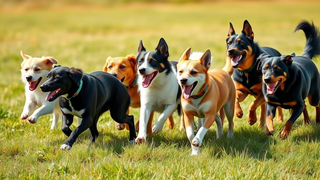 dog breeds a-z with pictures -
Photorealistic action shot of various dog breeds playing and running together i