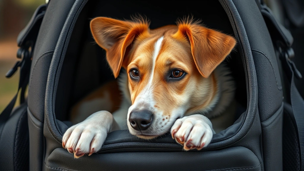 dog carrier backpack -
Photorealistic image of a medium-sized dog comfortably nestled inside a padded 