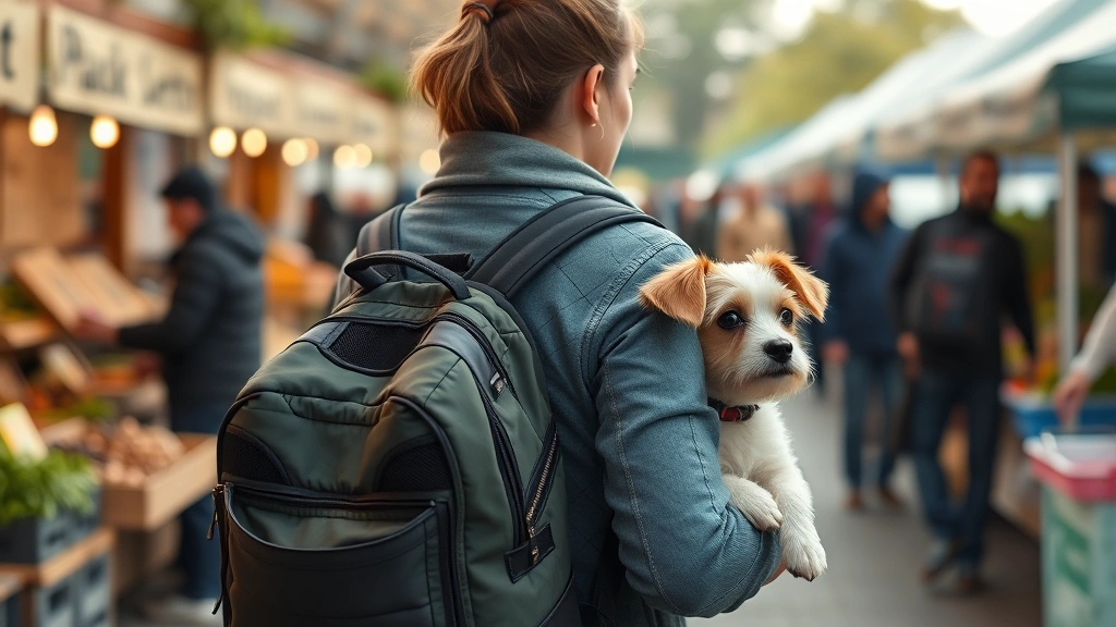 dog carrier backpack -
Photorealistic image of a pet owner wearing a dog carrier backpack at a busy ou