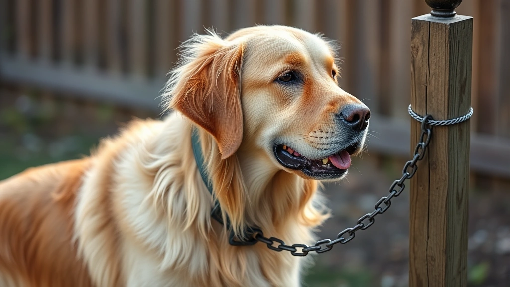 dog chain -
Photorealistic image of a large golden retriever wearing a properly-fitted coll