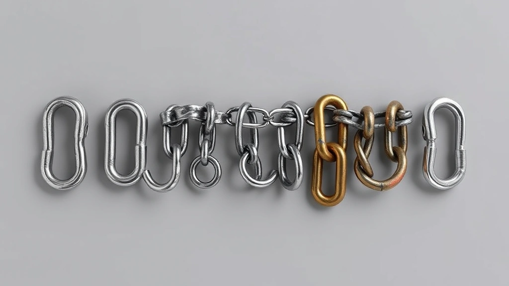 dog chain -
Photorealistic overhead view of various dog chains displayed in a row showing d