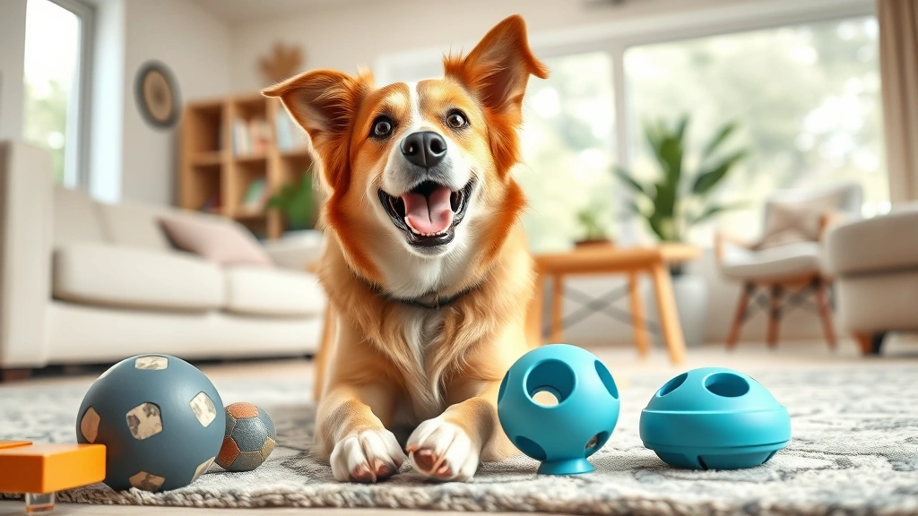 dog chewing paws -
Photorealistic image of a happy healthy dog playing with puzzle toys and enrich