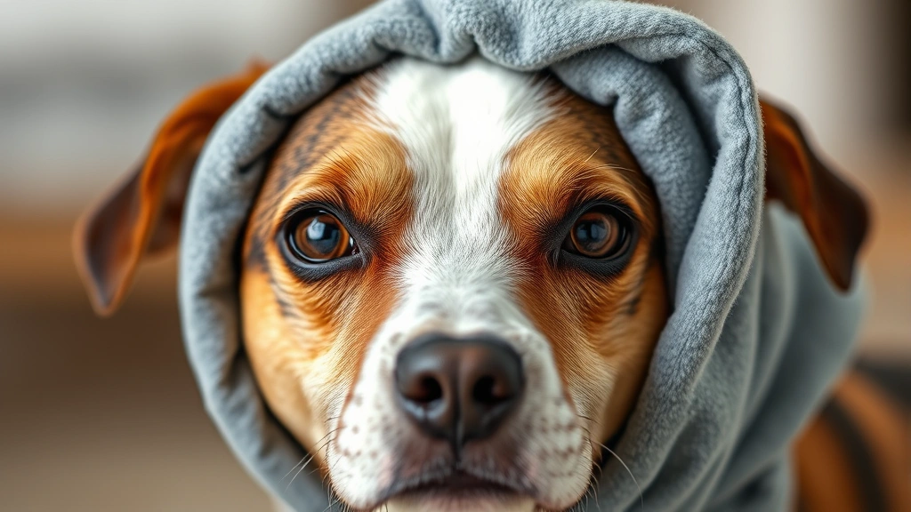 dog cone alternative -
photorealistic close-up of a protective head wrap or soft recovery hood on a do
