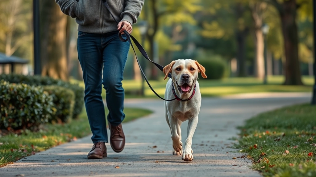 dog congestive heart -
Photorealistic image of an elderly dog taking a gentle walk on a leash with its