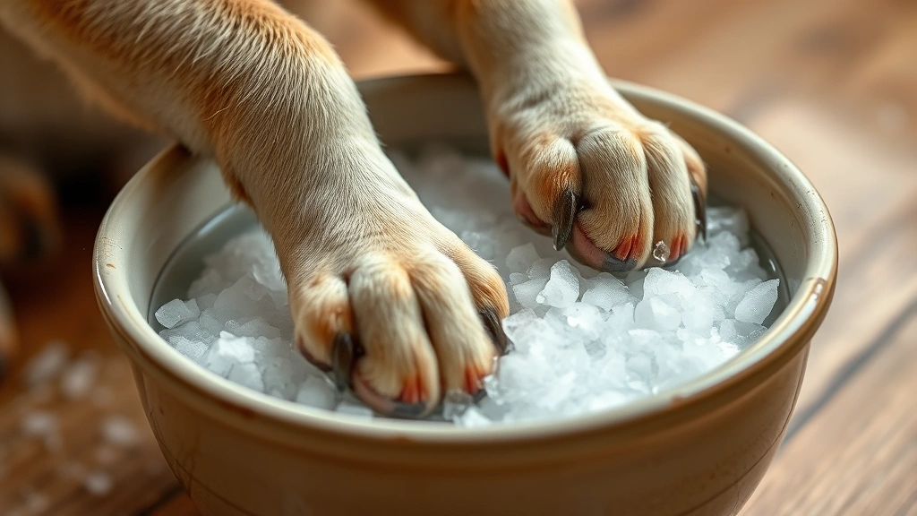 dog constantly licking paws -
Photorealistic image of a dog’s paws soaking in a warm Epsom salt bath in