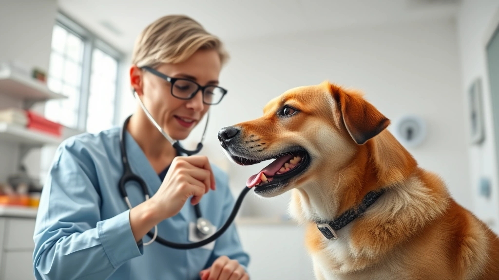 dog cough -
Photorealistic shot of a veterinarian examining a medium-sized dog’s thro