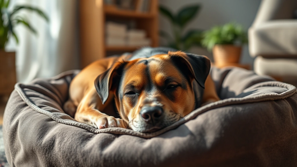 dog crying -
Photorealistic photo of a calm dog resting peacefully on a comfortable dog bed 
