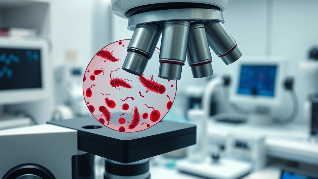 dog diarrhea with blood -
Photorealistic photograph of a veterinary pathology lab microscope with a blood