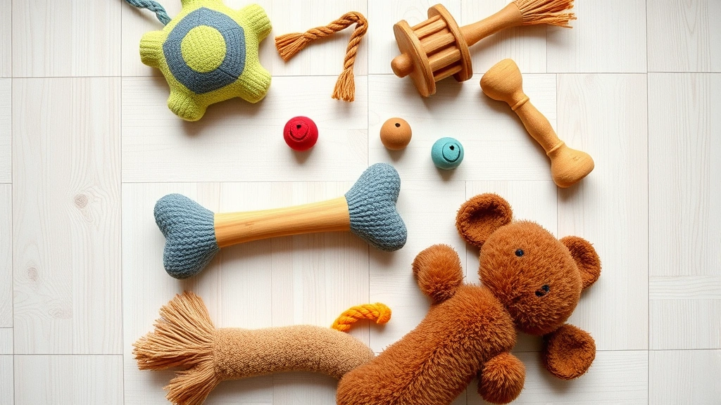 dog dildo -
Photorealistic overhead flat-lay arrangement of various sized dog toys includin