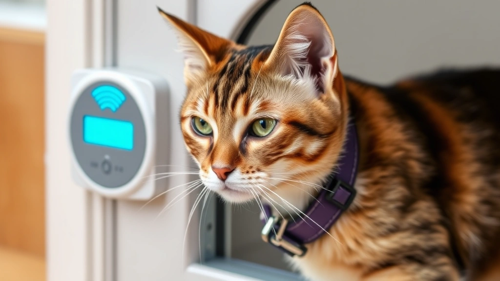 dog door for cats -
Close-up of a microchip-activated RFID pet door mechanism with a cat’s co