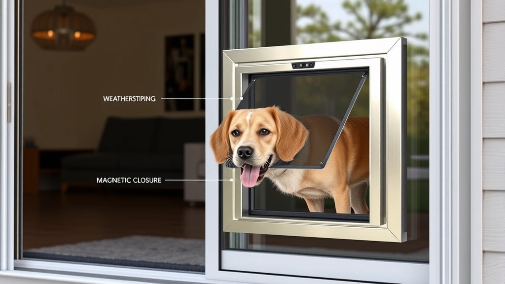 dog door for sliding door -
Photorealistic image of a sleek aluminum-framed dog door mounted in a sliding g