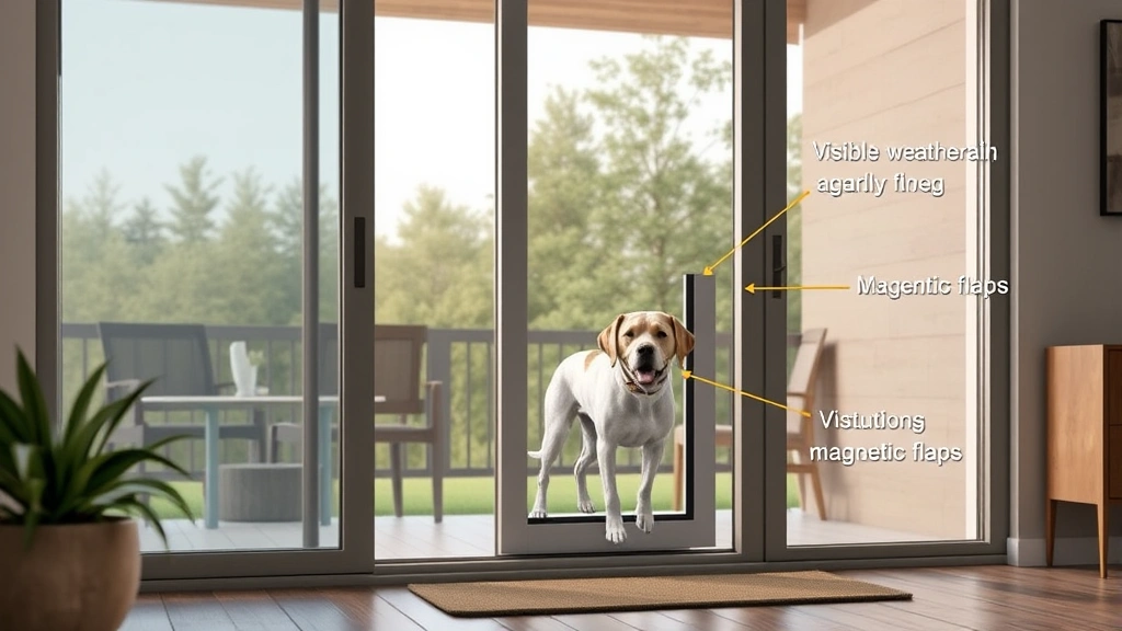 dog doors big -
Photorealistic image of an installed premium aluminum dog door in a sliding gla