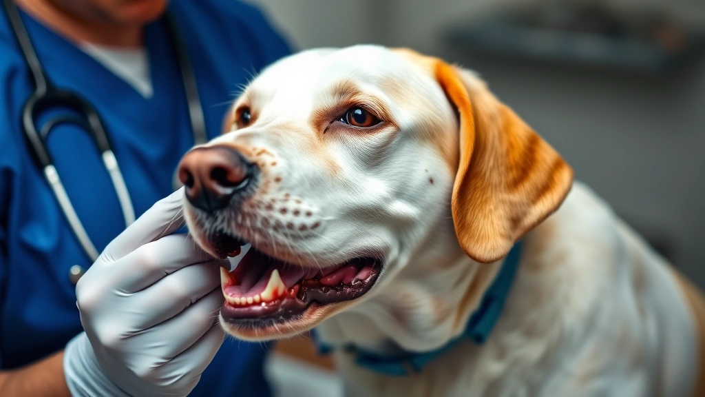 dog dry heaving -
A veterinarian examining a medium-sized dog’s throat and mouth during a c