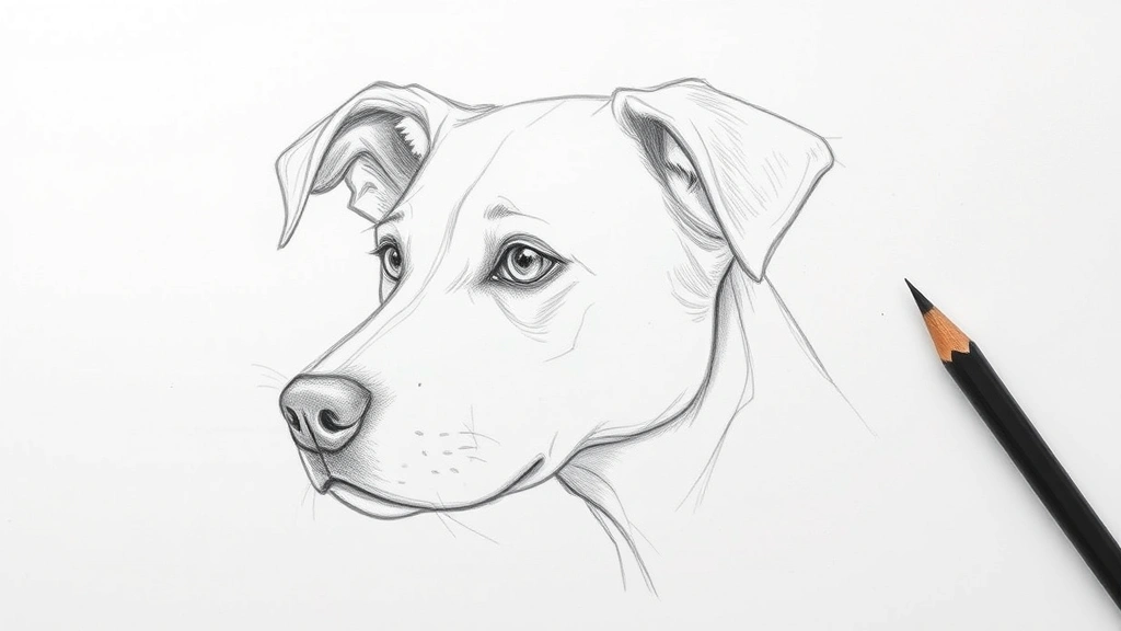 dog easy drawing -
Photorealistic image of a partially completed dog sketch on paper showing the h
