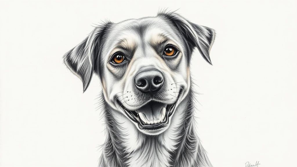 dog easy drawing -
Photorealistic finished dog drawing on paper with shading and details, showing 