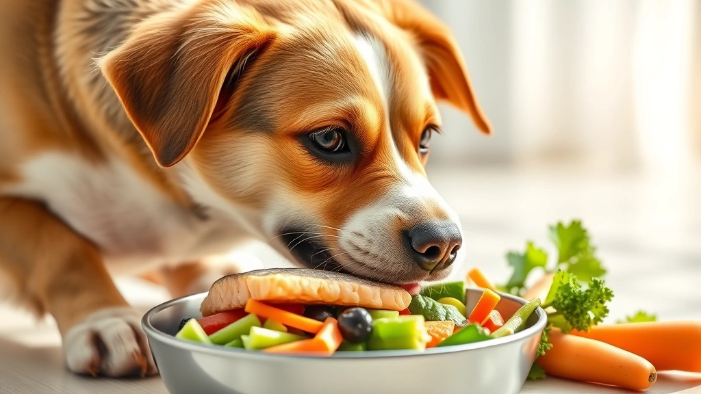 dog eye boogers treatment -
Photorealistic image of a healthy dog eating nutritious food including fish and