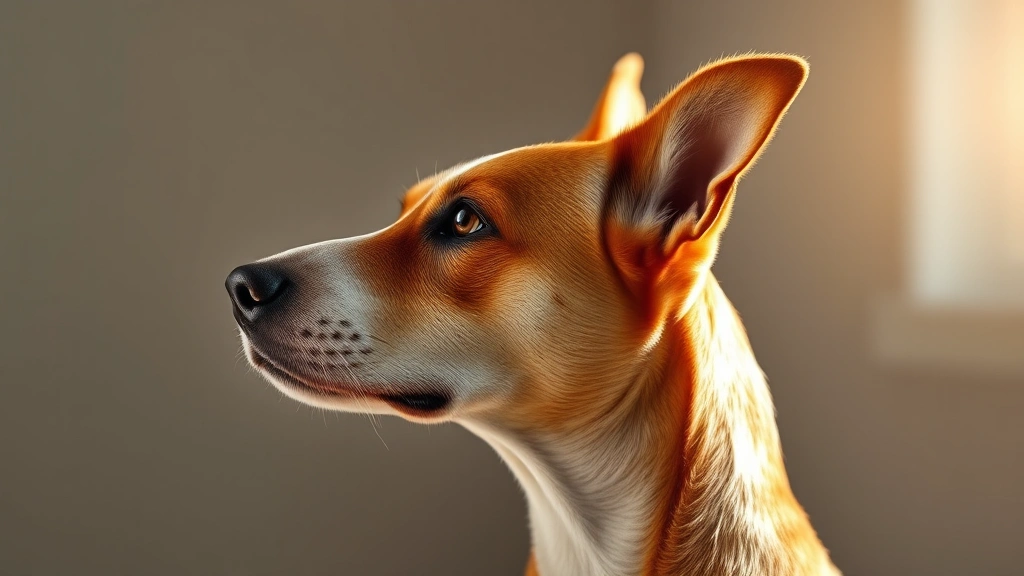 dog facts -
Photorealistic side profile of a dog’s head tilted to one side with ears 