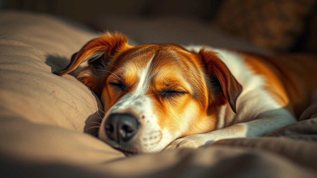 dog facts -
Photorealistic image of a sleeping dog with visible REM sleep twitching, peacef