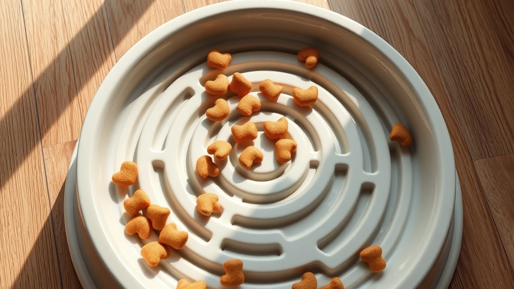 dog feeder -
Photorealistic image of a slow-feed puzzle dog bowl with maze pattern, kibble v