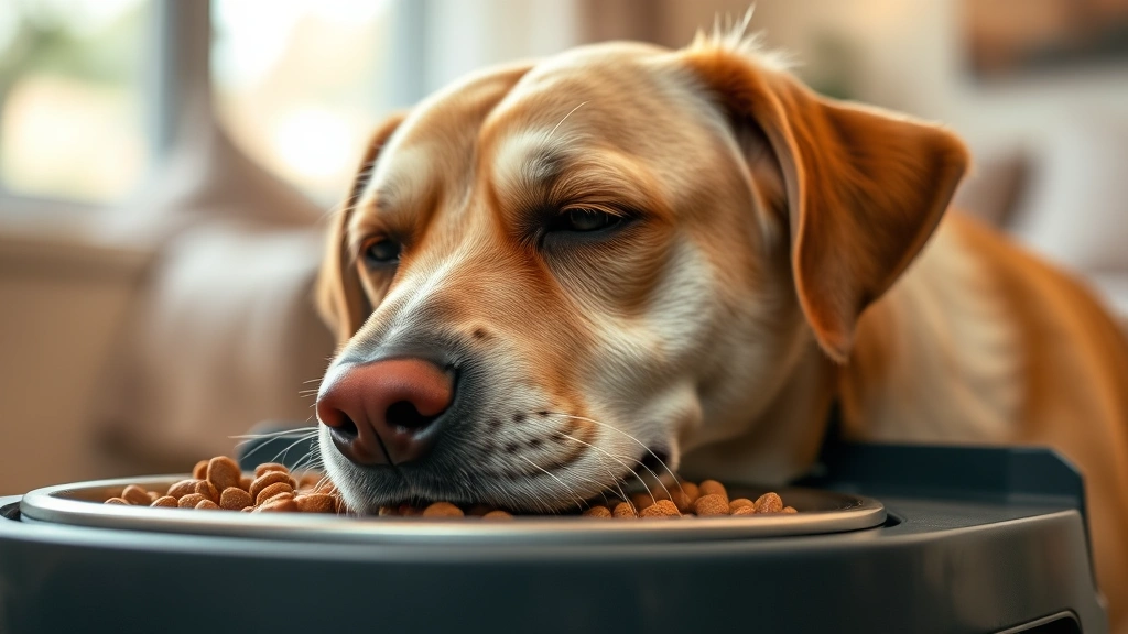 dog feeding height -
Close-up of a senior dog’s relieved expression while eating from a raised