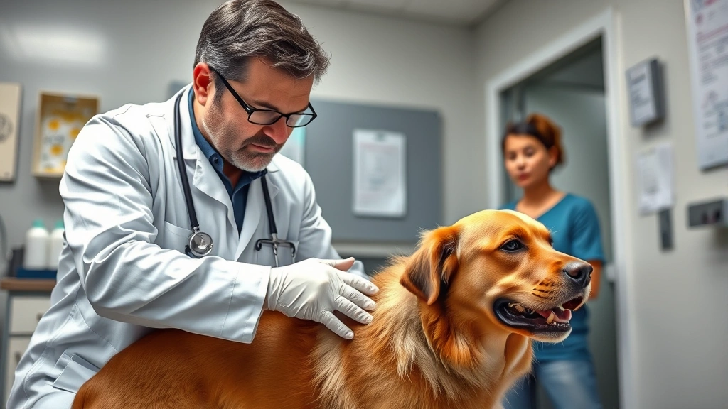 dog fennel -
Photorealistic photograph of a veterinarian examining a brown dog in a clinical