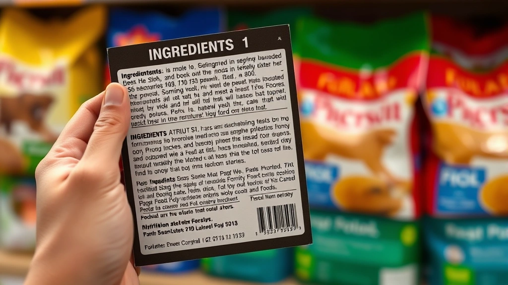 dog food brands to avoid -
Photorealistic shot of a dog food ingredient label being read by hands, showing