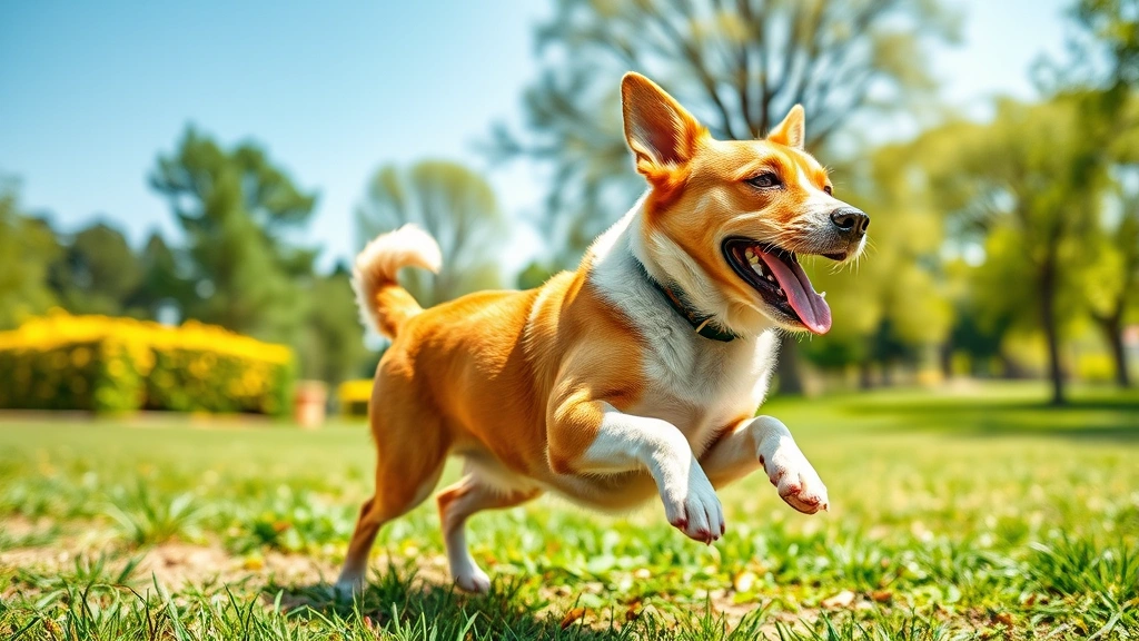 dog food brands to avoid -
Photorealistic image of a healthy, energetic dog with shiny coat playing outdoo
