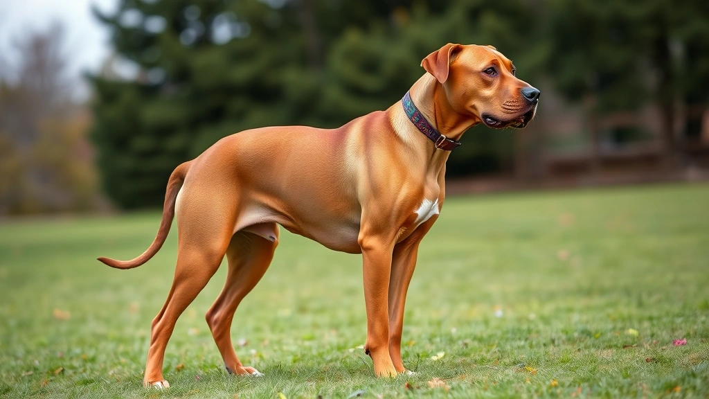 dog food for rhodesian ridgebacks -
A healthy adult Rhodesian Ridgeback in athletic stance showing excellent body c