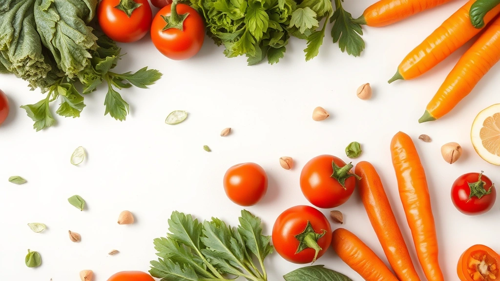 dog food for sensitive skin -
and vegetables scattered artfully on a light background

