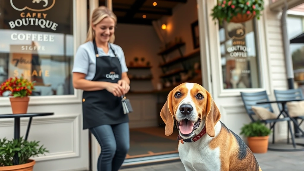 dog friendly stores -
A happy beagle being greeted by a smiling female store employee at the entrance