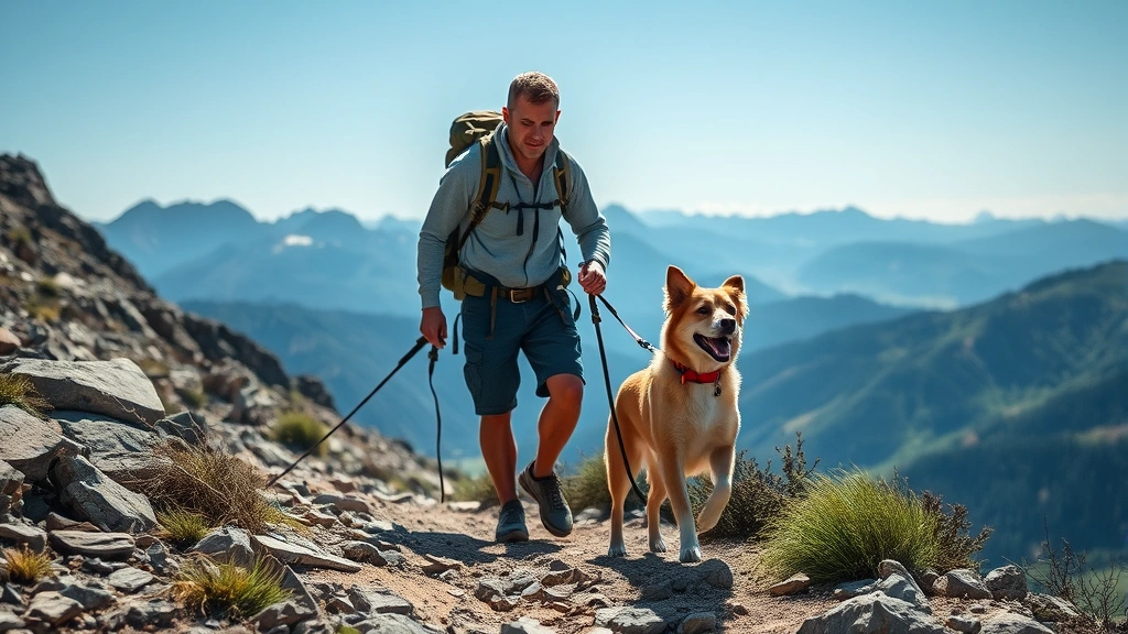dog friendly trails near me -
A dog owner and their energetic dog hiking on a rocky trail with a backpack, mo