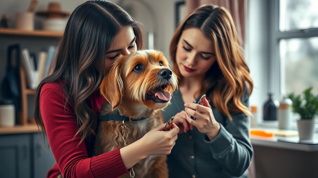 dog girl -
A woman grooming her dog at home with professional grooming tools, photorealist