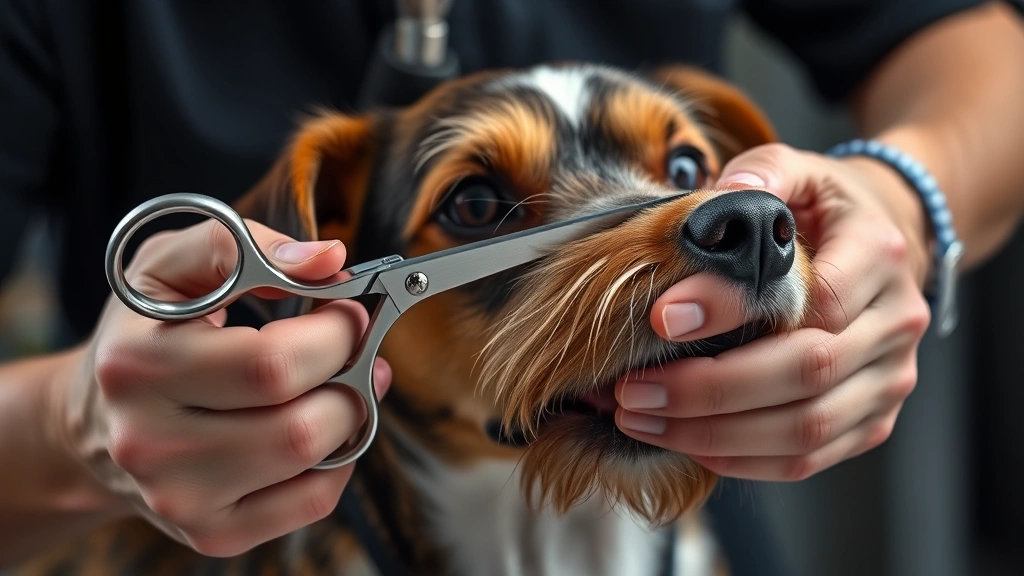 dog grooming scissors -
Photorealistic image of a professional groomer’s hands using curved dog g