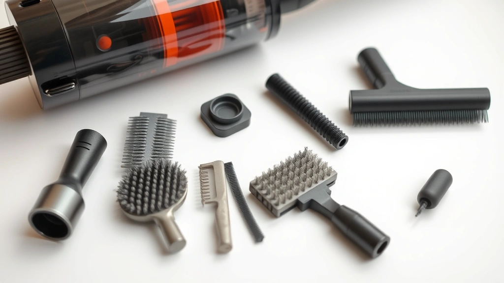 dog grooming vacuum -
Photorealistic close-up of a dog grooming vacuum’s interchangeable attach