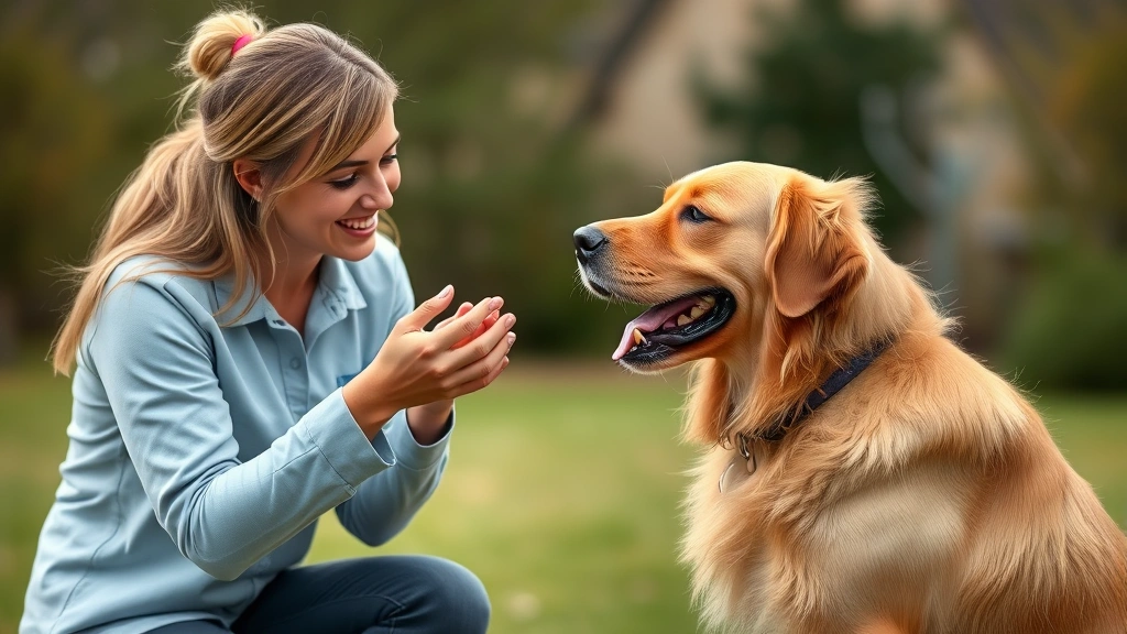 dog growling -
Photorealistic image of a dog trainer working with a golden retriever during a