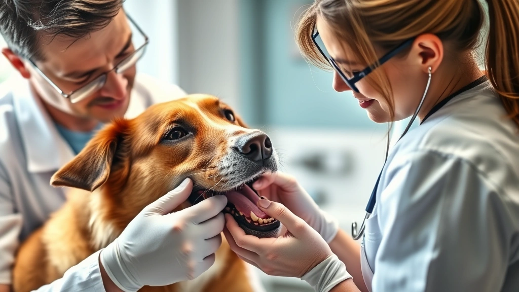 dog growling -
Photorealistic photo of a veterinarian examining a dog’s mouth and teeth