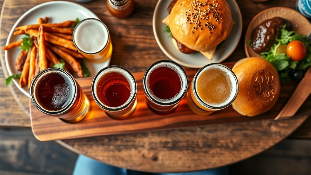 dog haus biergarten burgers beer cocktails sports bar -
Photorealistic overhead shot of a craft beer flight with four different colored