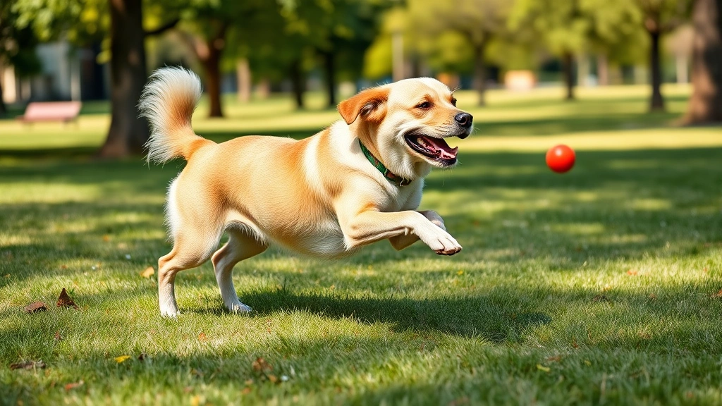 dog heart murmur -
Photorealistic image of a healthy senior dog playing fetch in a sunny park, sho