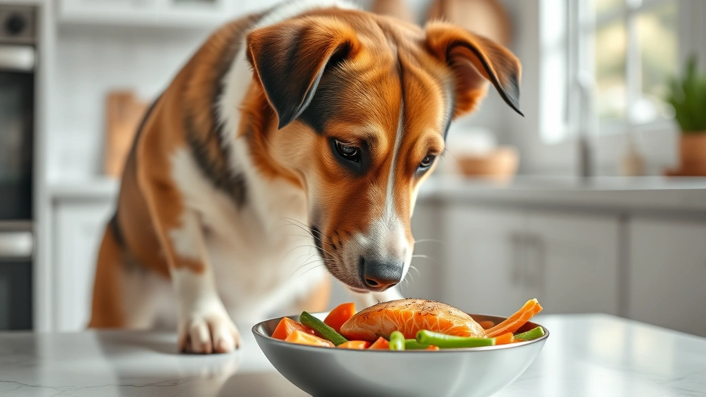 dog heart murmur -
Photorealistic image of a dog eating from a bowl of fresh, healthy food includi
